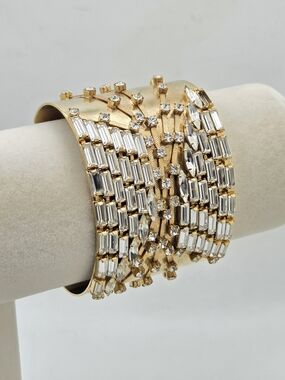 VTG D'Orlan Gold Tone Crystal Baguette Statement Cuff Bracelet - Runway Style